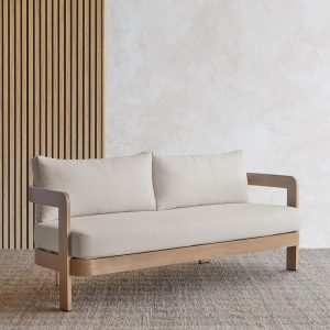 Bocage 3 Person Metal Outdoor Sofa in Weathered Lakewood w/ Cushions by Lakeview Outdoor Designs