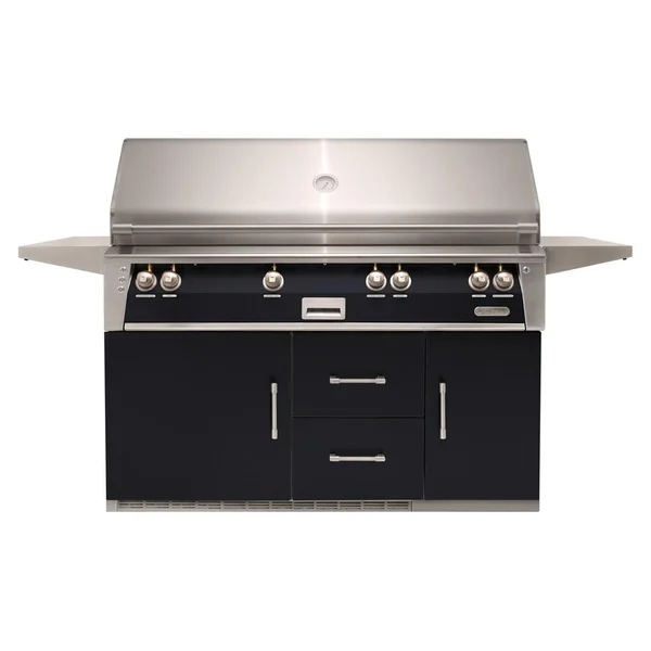 Alfresco ALXE 56-Inch Freestanding Natural Gas All Grill On Refrigerated Cart With Sear Zone And Rotisserie in Jet Black Gloss - ALXE-56BFGR-NG-S9005