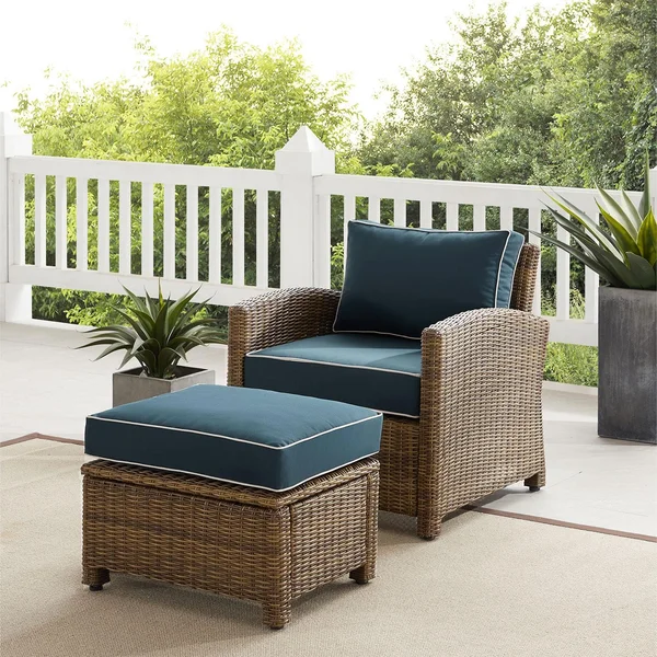Branchwood 2 Pc Wicker Seating Set in Weathered Brown/Navy by Ultimate Patio
