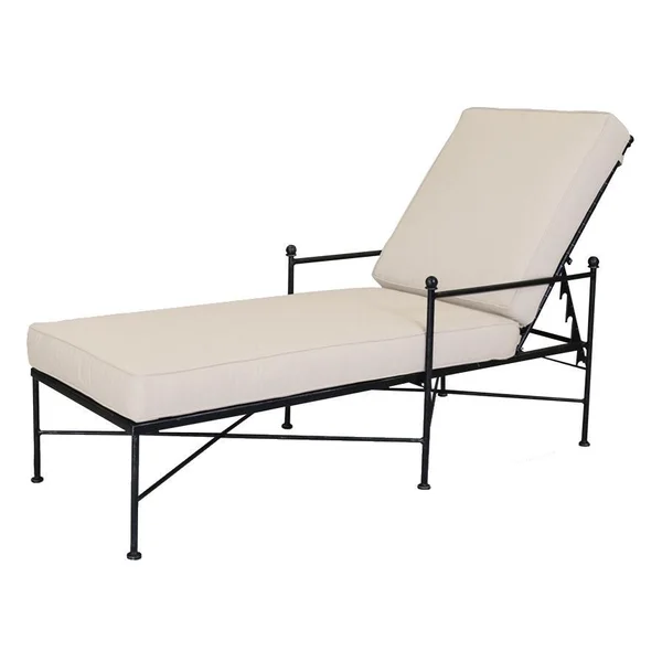 Provence Wrought Iron Chaise Lounge in Century Pewter/Canvas Flax by Sunset West