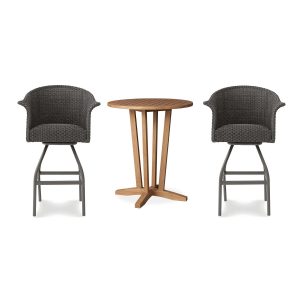Timeless View 3 Pc Wicker Bar Set w/ Bar Stools in Pewter by Lakeview Outdoor Designs