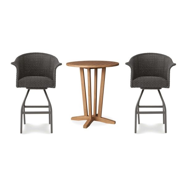 Timeless View 3 Pc Wicker Bar Set w/ Bar Stools in Pewter by Lakeview Outdoor Designs