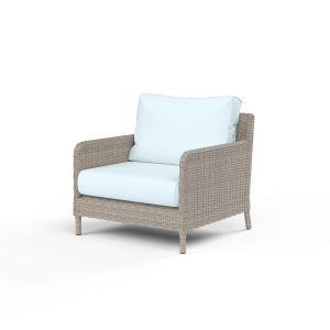Manhattan Wicker Patio Club Chair in Canvas Skyline w/ Self Welt By Sunset West