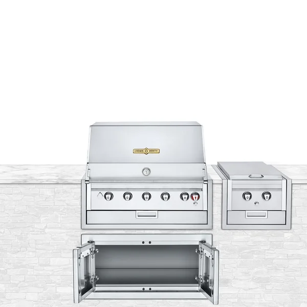 Crown Verity Infinite Series 3pc 36-Inch Natural Gas Built-In Grill Bundle W/Storage Drawer & Sideburner - IBI36NG