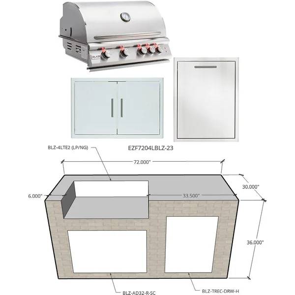 EZ Finish System 6 Ft Ready to Finish Outdoor Kitchen Island w/ Blaze LTE 32-Inch Natural Gas Grill - Grill on Left