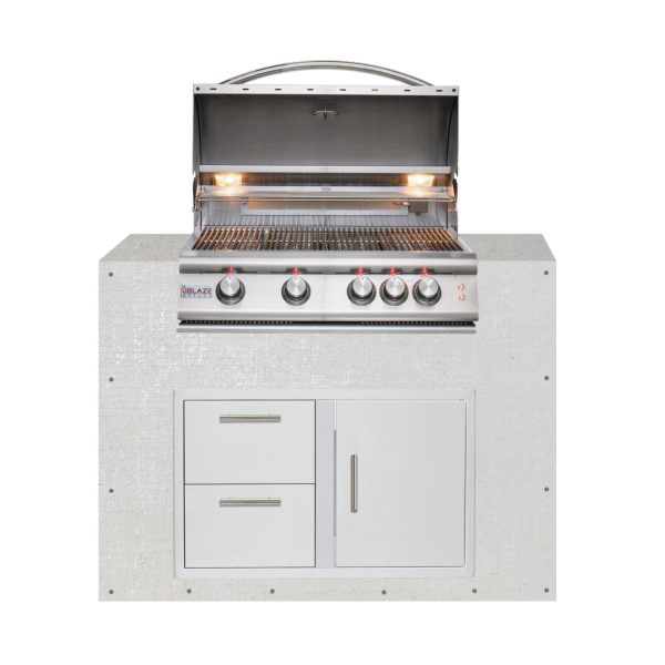BBQGuys Signature 48-Inch Ready for Finish Outdoor Kitchen Module w/ Blaze LTE 32-Inch Propane Grill & Double Drawer & Door Combo