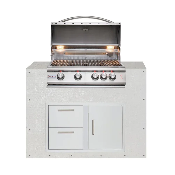 BBQGuys Signature 48-Inch Ready for Finish Outdoor Kitchen Module w/ Blaze LTE 32-Inch Natural Gas Grill & Double Drawer & Door Combo