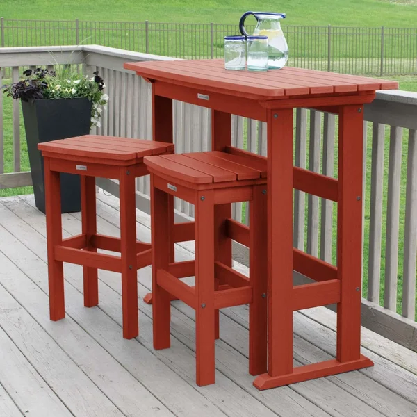 Hart Lane 3 Pc Recycled Plastic Bar Height Dining Set in Rustic Red by Lakeview Outdoor Designs