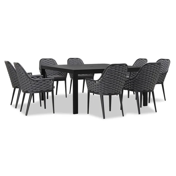 Chloe Bay 9 Pc Aluminum Square Dining Set in Gray by Lakeview Outdoor Designs