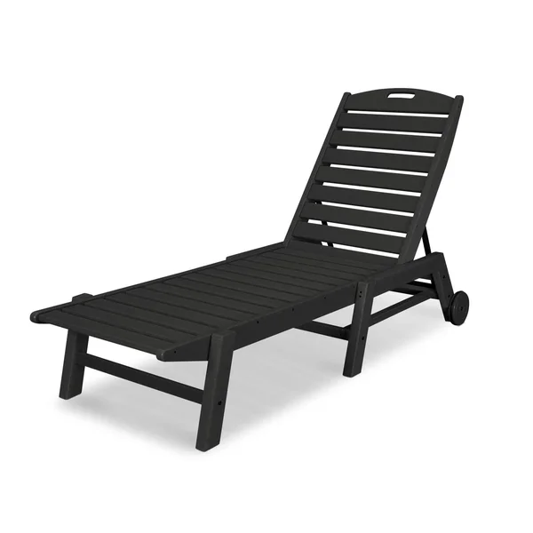 Nautical Recycled Plastic Armless Chaise Lounge w/ Wheels in Black by POLYWOOD
