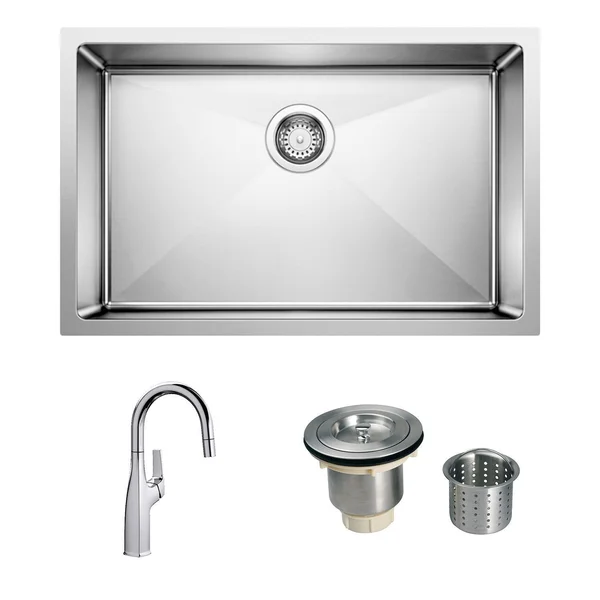 Blanco Cuvee 28 X 18 Sink w/ Rivana 15 Inch Single Spray Faucet with Strainer Basket