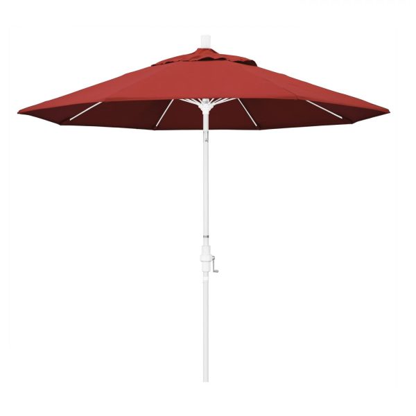 California Umbrella 9 Ft. Octagonal Aluminum Collar Tilt Patio Umbrella W/ Crank Lift & Fiberglass Ribs - Matted White Frame / Olefin Red Canopy