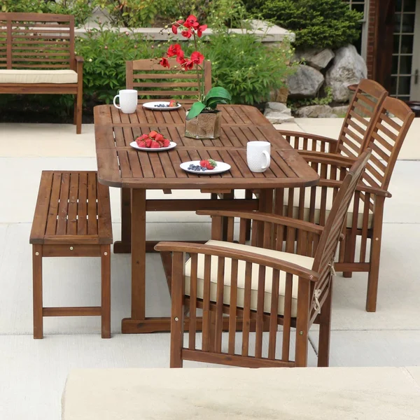 Ultimate Patio Horizon Way 6 Piece Dark Brown Acacia Patio Dining Set W/ 55 X 35 Inch Extension Table & Natural Cushions