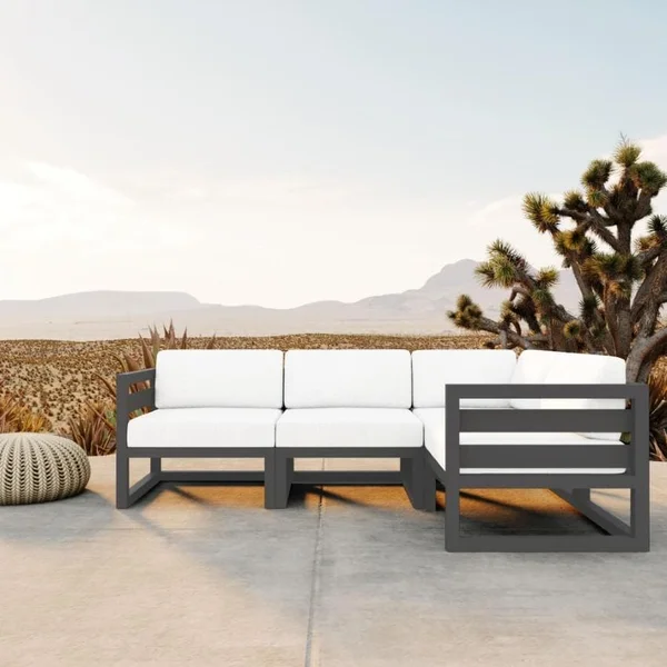 Misty Cove 4 Pc Aluminum Seating Set w/ Sectional in Slate/Canvas Natural by Lakeview Outdoor Designs