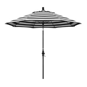 California Umbrella Sun Master Series 9 Ft Octagonal Aluminum Collar Tilt Patio Umbrella W/ Crank Lift & Fiberglass Ribs - Matted Black Frame / Sunbrella Cabana Classic Canopy