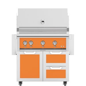 Hestan 36-Inch Natural Gas Grill W/ Sear Burner & Rotisserie On Double Drawer & Door Tower Cart - Citra - GMBR36-NG-OR