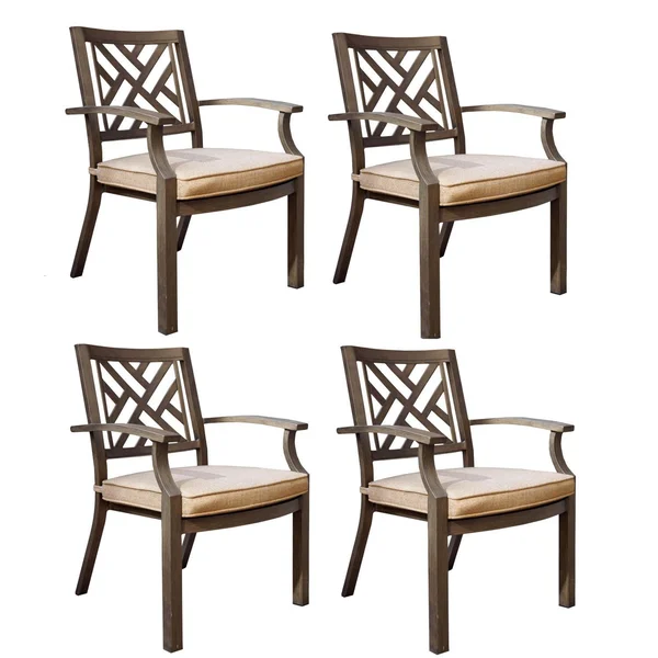 Brooklyn Aluminum 4 Pc Set Stackable Dining Chair Set in Multi Brown/Sesame by Darlee
