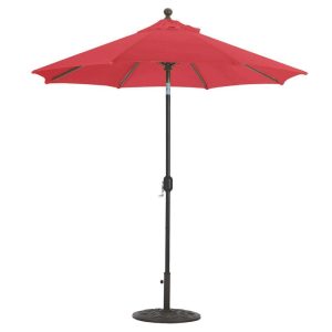 Galtech 7.5 Ft. Octagonal Aluminum Patio Market Umbrella W/ Crank Lift And Deluxe Auto Tilt - Black Frame W/ Sunbrella Canvas Jockey Red Canopy