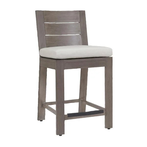 Laguna Aluminum Patio Bar Stool W/ Sunbrella Canvas Flax Cushion By Sunset West