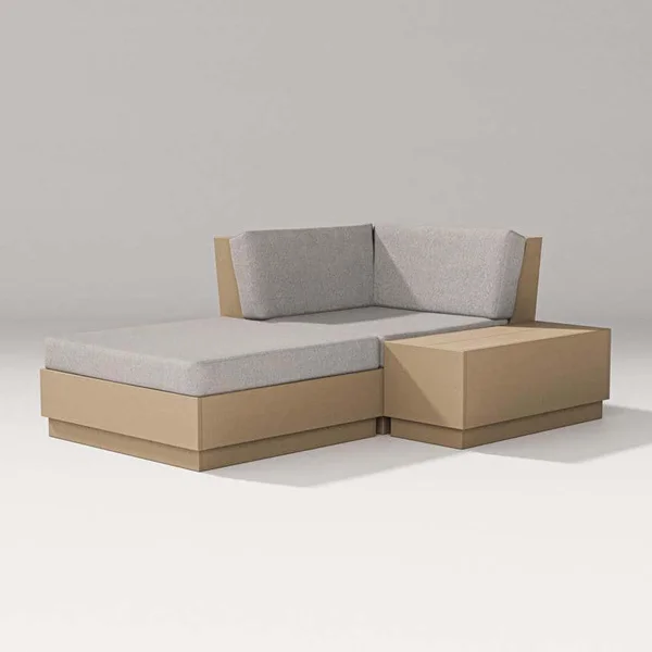 Elevate 3 Pc Recycled Plastic Corner Chaise Lounge Seating Set in Vintage Sahara/Weathered Tweed By PW Designer Series