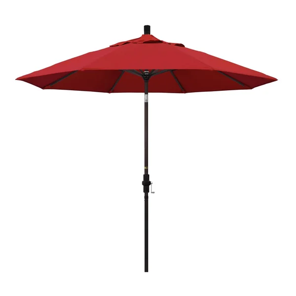 California Umbrella 9 Ft. Octagonal Aluminum Collar Tilt Patio Umbrella W/ Crank Lift & Aluminum Ribs - Bronze Frame / Sunbrella Canvas Jockey Red Canopy