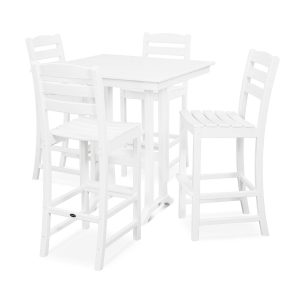 POLYWOOD La Casa Cafe 5-Piece Farmhouse Trestle Bar Set - White