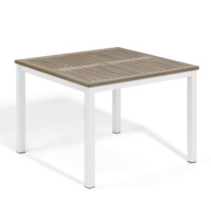 Travira 40 Inch Chalk Aluminum Dining Table W/ Vintage Tekwood Table Top By Oxford Garden