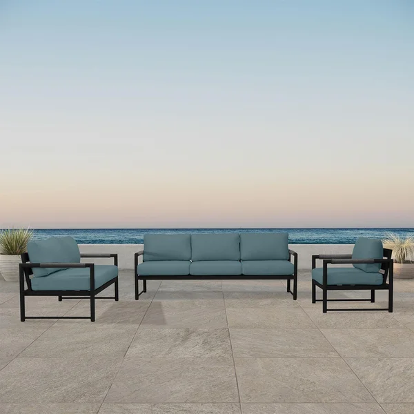 Avenue Bay 3 Pc Aluminum Sofa Seating Set in Black/Cast Lagoon by Lakeview Outdoor Designs