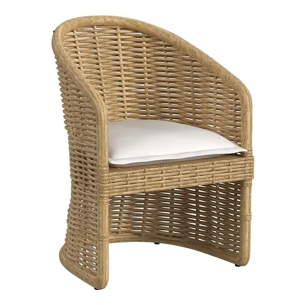 Playa Resin Wicker Dining Arm Chair in Medium Wood/Soothe Pearl by Sunset West