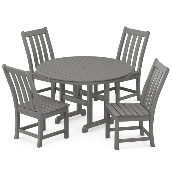 POLYWOOD Vineyard 5-Piece Round Side Chair Dining Set - Slate Grey