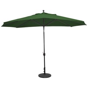 Galtech 11 X 8 Ft. Oval Aluminum Patio Market Umbrella W/ Crank Lift And Deluxe Auto Tilt - Black Frame W/ Sunbrella Canvas Forest Green Canopy