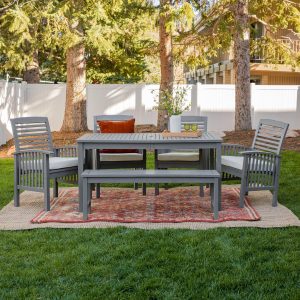 Ultimate Patio Horizon Way 6 Piece Acacia Patio Dining Set W/ 60 X 32 Inch Rectangular Table - Gray Wash