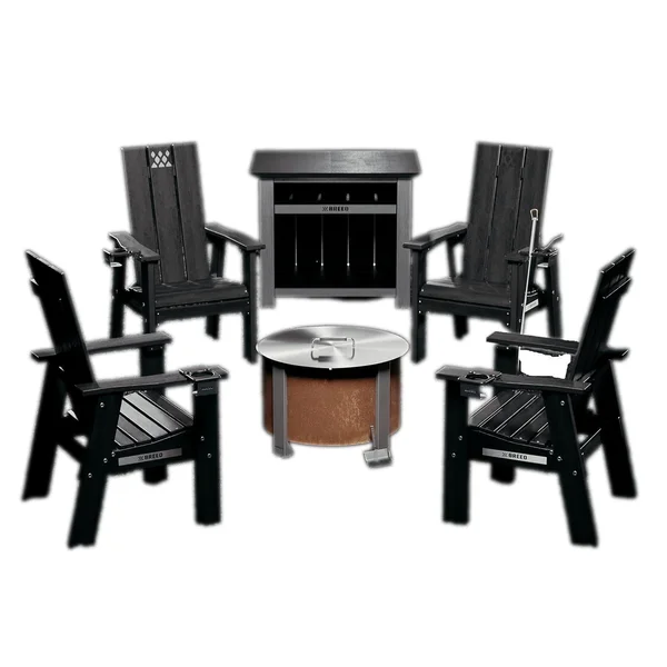 X Series 6 Pc 19 Inch Corten Steel Fire Pit Seating Set in Black by Breeo