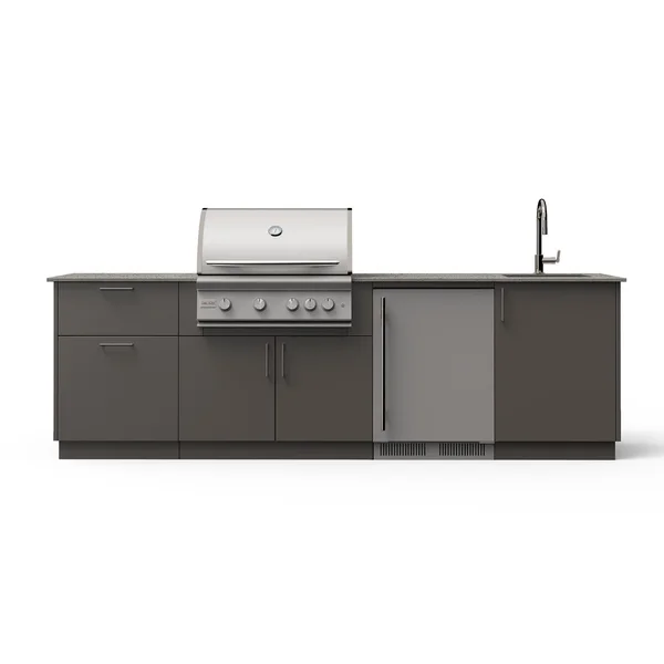 Blaze Golden Hour 10-Ft Outdoor Kitchen Island w/ 32-Inch LTE+ Propane Grill, Fridge, Sink in Gunmetal w/ Keon Countertop