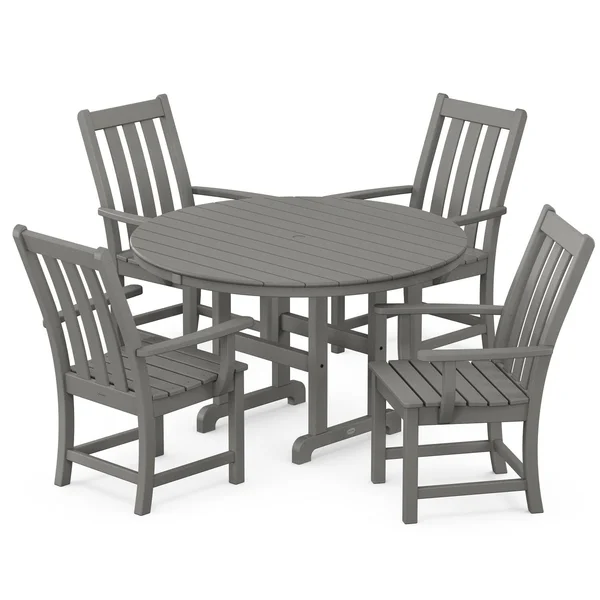 POLYWOOD Vineyard 5-Piece Round Arm Chair Dining Set - Slate Grey