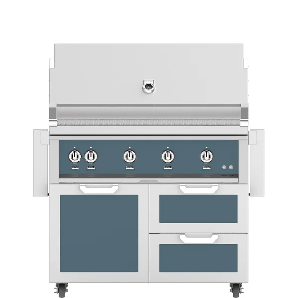 Hestan 42-Inch Natural Gas Grill W/ Rotisserie On Double Drawer & Door Tower Cart - Pacific Fog - GABR42-NG-GG