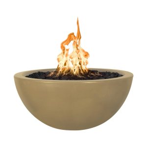 Luna 38 Inch Round GFRC Propane Fire Pit in Brown by The Outdoor Plus