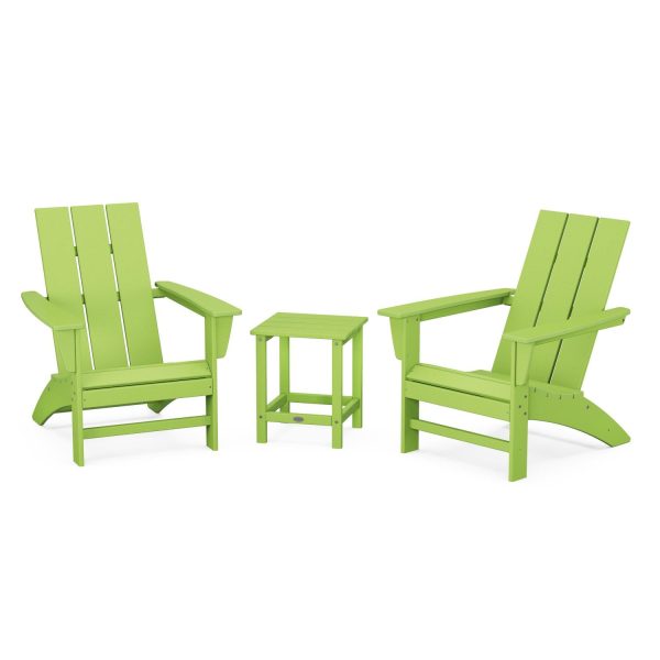 Modern Adirondack 3 Pc Recycled Plastic Seating Set w/ Long Island End Table in Lime by POLYWOOD