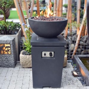 Colonyhouse 21 Inch Square Concrete Propane Fire Pit in Dark Gray by Lakeview Outdoor Designs