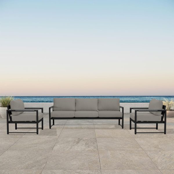 Avenue Bay 4 Pc Aluminum Sofa Club Chair Set in Black/Canvas Charcoal by Lakeview Outdoor Designs
