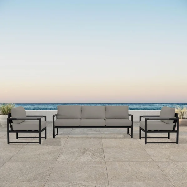 Avenue Bay 4 Pc Aluminum Sofa Club Chair Set in Black/Canvas Charcoal by Lakeview Outdoor Designs
