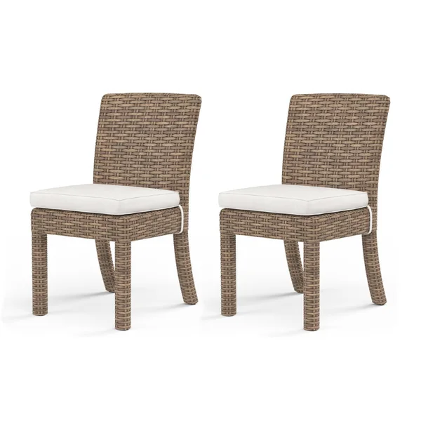 Havana 2 Piece Resin Wicker Patio Armless Dining Chair Set W/ Sunbrella Canvas Flax Cushions By Sunset West