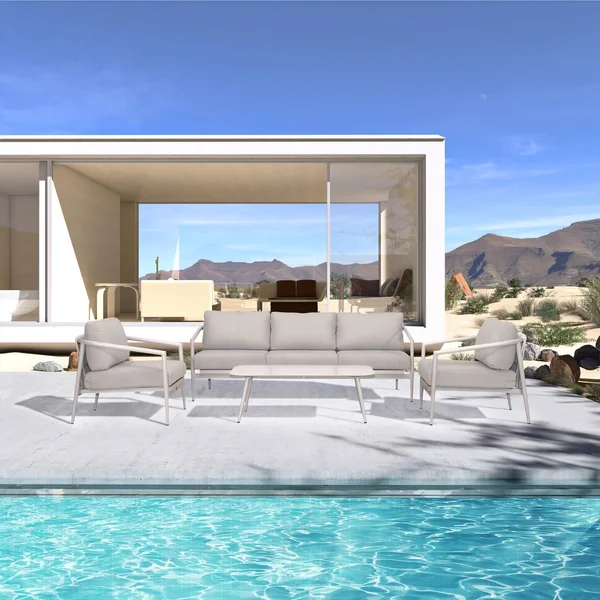 Midnight Cove 4 Pc Aluminum Seating Set w/ Sofa in Urban Stone/Cast Silver by Lakeview Outdoor Designs