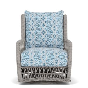 Mackinac Wicker High Back Swivel Glider Club Chair in Putty/Aman Capri by Lloyd Flanders