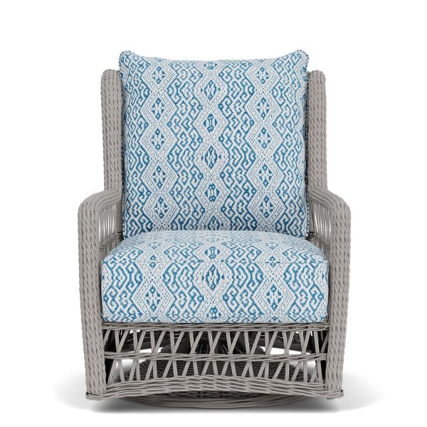Mackinac Wicker High Back Swivel Glider Club Chair in Putty/Aman Capri by Lloyd Flanders