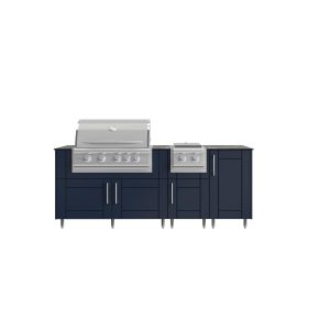 WeatherStrong Abaco 7 Ft Outdoor Kitchen Island  w/ Blaze Propane Grill & Side Burner in Sapphire Blue/Midnight Ice