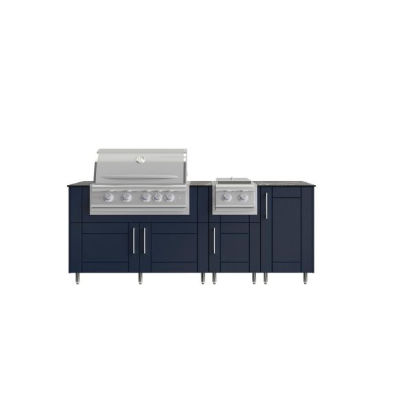 WeatherStrong Abaco 7 Ft Outdoor Kitchen Island  w/ Blaze Propane Grill & Side Burner in Sapphire Blue/Midnight Ice
