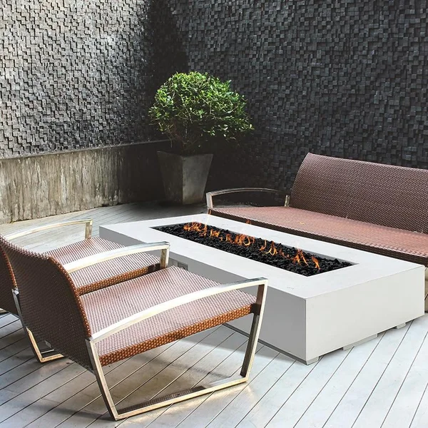 Cascata Bay 6 90 Inch Rectangular GFRC Natural Gas Fire Pit Table in Ultra White by Lakeview Outdoor Designs