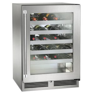 Perlick 24-Inch Signature Series Marine & Coastal Series Stainless Steel Glass Door Outdoor Wine Reserve W/ Door Lock - Right Hinge - HP24WM-4-3RL
