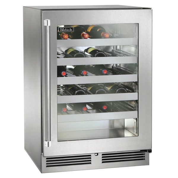 Perlick 24-Inch Signature Series Marine & Coastal Series Stainless Steel Glass Door Outdoor Wine Reserve W/ Door Lock - Right Hinge - HP24WM-4-3RL